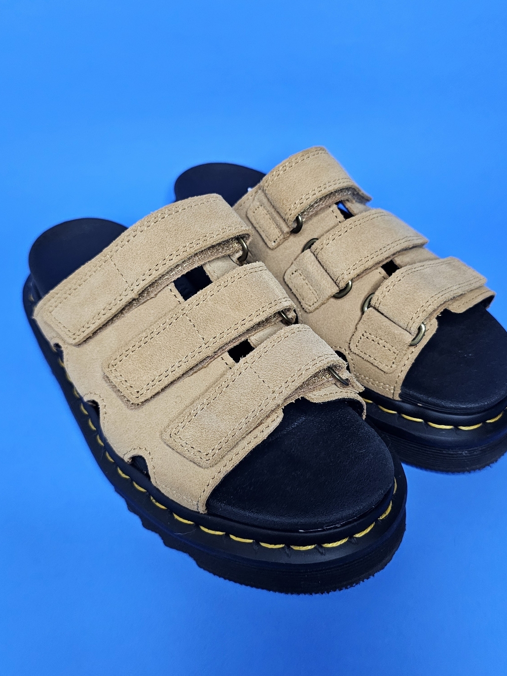 Dr. Martens Raine Slide Sandals in tan & brown, size US 6 / UK 4